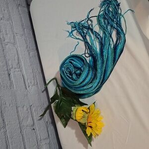 Blue Stripes Open Weave Scarf 62" x 18"